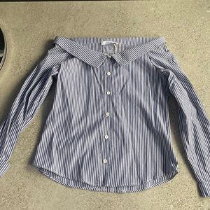 Potters Blue and White Stripped Long Sleeve off the Shoulders Top. Size Small.